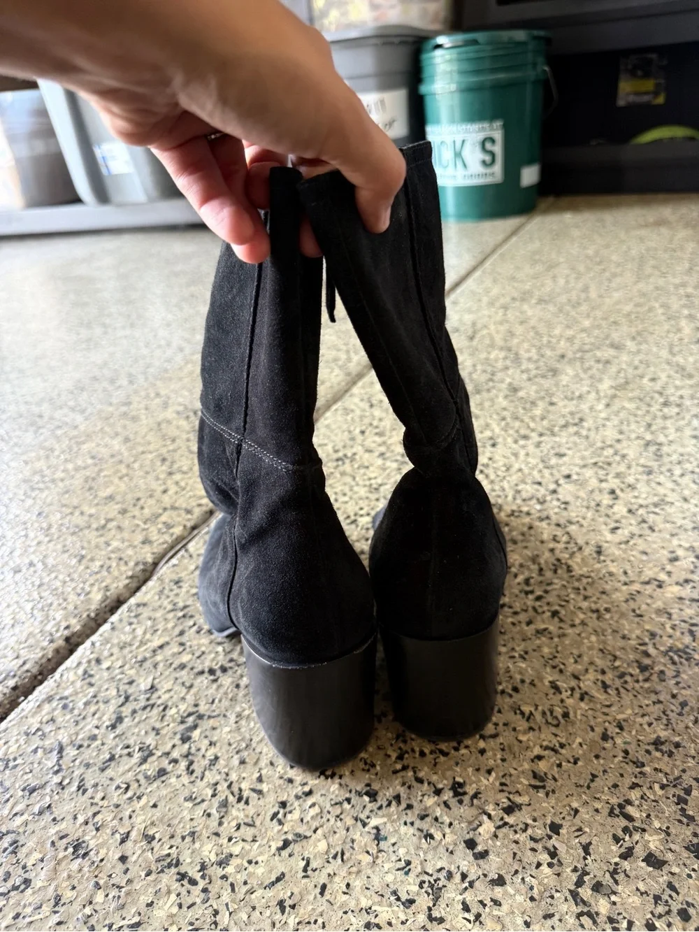 Aquatila black Suede Italian Leather Bootie Heeled Boots 10.5